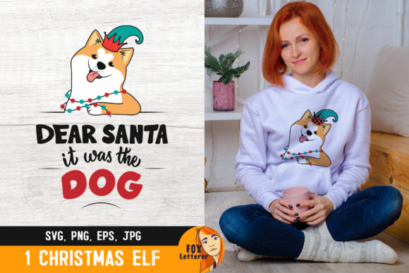 Christmas Dog in a Elf Hat with Quote Graphics for Crafts